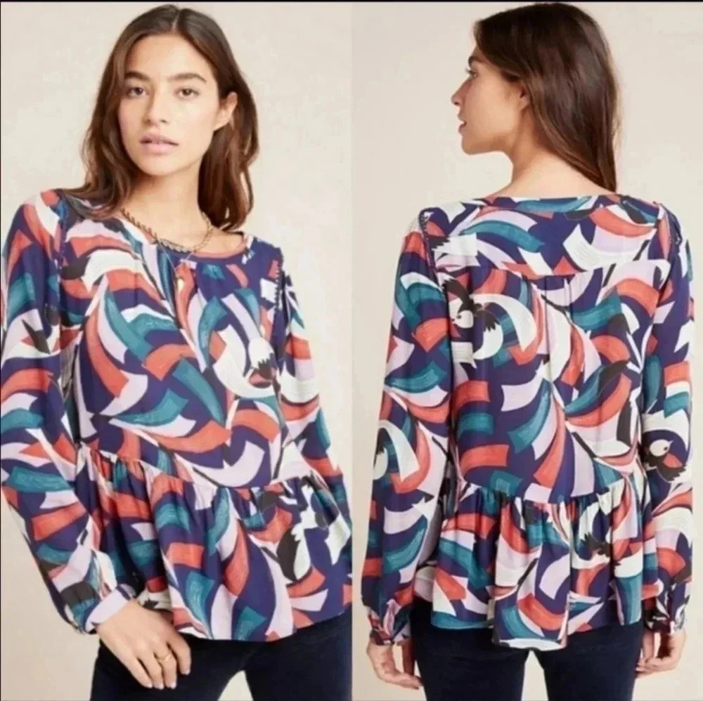 Maeve by Anthropologie Cheyenne Feminine Peplum Hem Puff Sleeve Blouse(S)